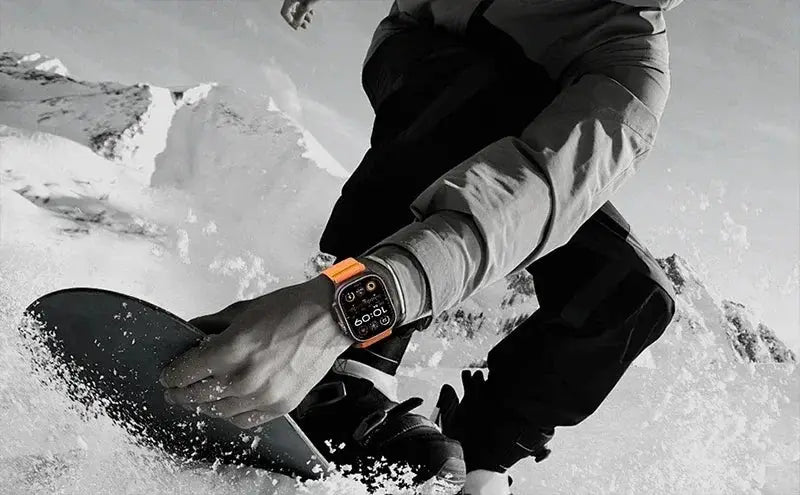 Braided elastic nylon strap for Apple Watch Ultra 2, orange, fits 46mm/49mm.