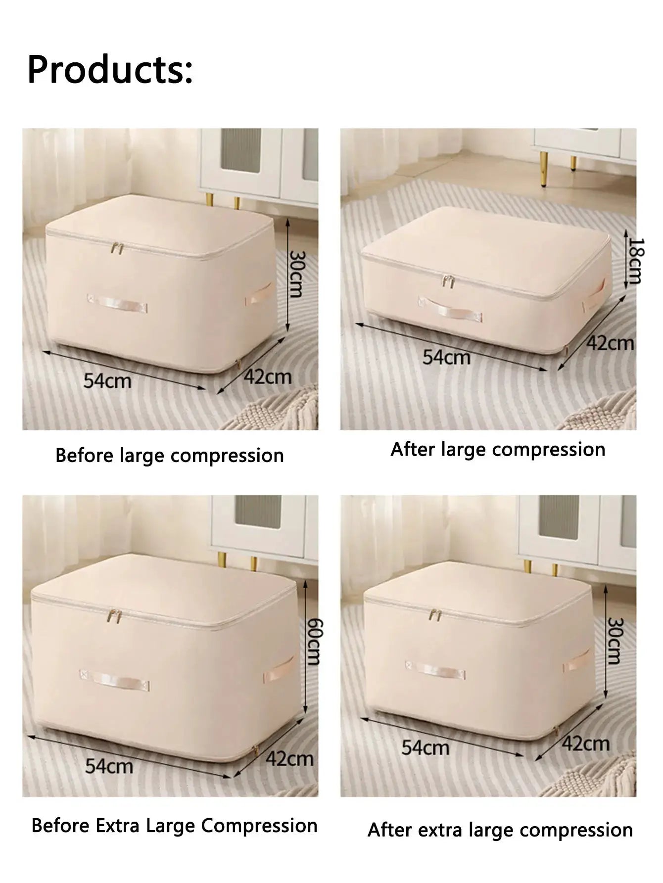 Gongsatin compression packing cube storage bag, beige, foldable, large capacity, dustproof, moisture-proof