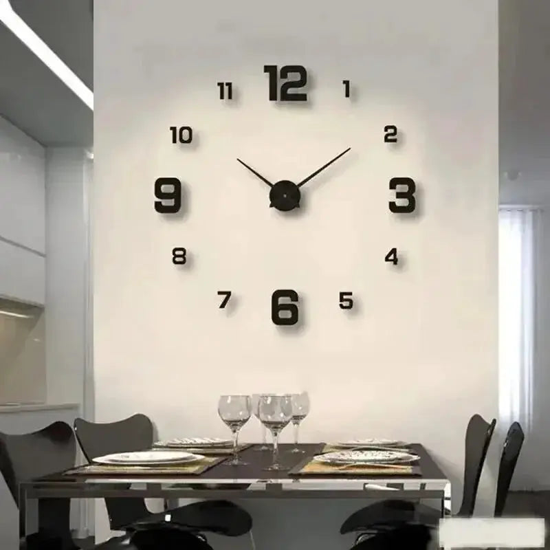 Wall clock with oversized black numerals on a white wall; Simples Market living room decor clock.