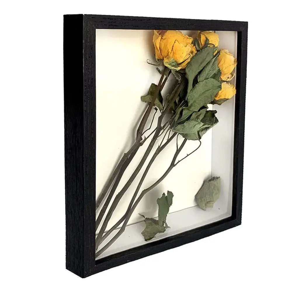 Shadow box depth 3cm black wooden photo frame for displaying three-dimensional works with dried yellow roses