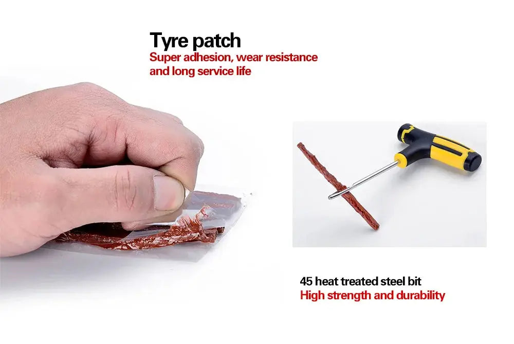 Simples Market Ultimate Tire Repair Tool Kit with tyre patch and 45 heat-treated steel plug bit, yellow-black handle.