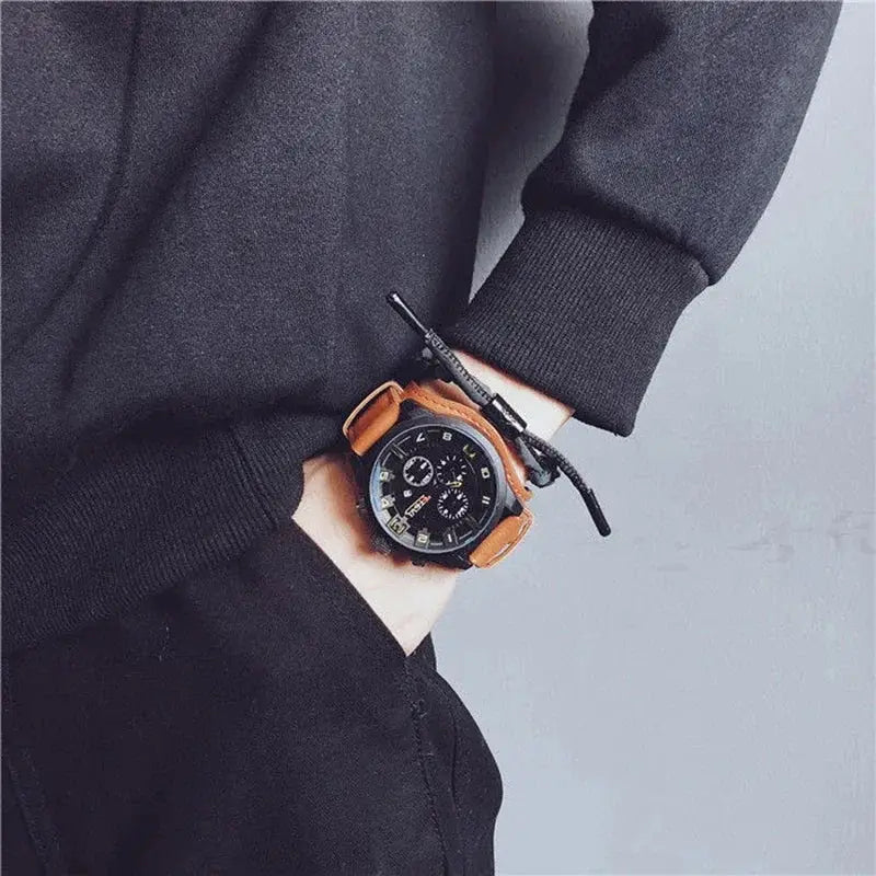 Retro Mens Luxury Quartz Watch With PU Leather Strap Date Big Dial Business Military Tactical Wristwatch