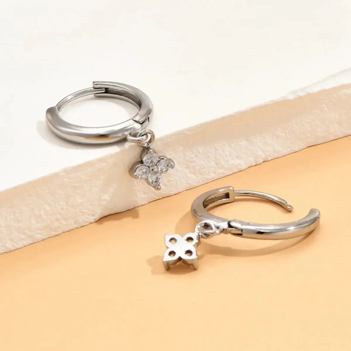Zircon Flower Pendant Hoop Earrings For Women Stainless Steel Huggies Cartilage Piercing Jewelry
