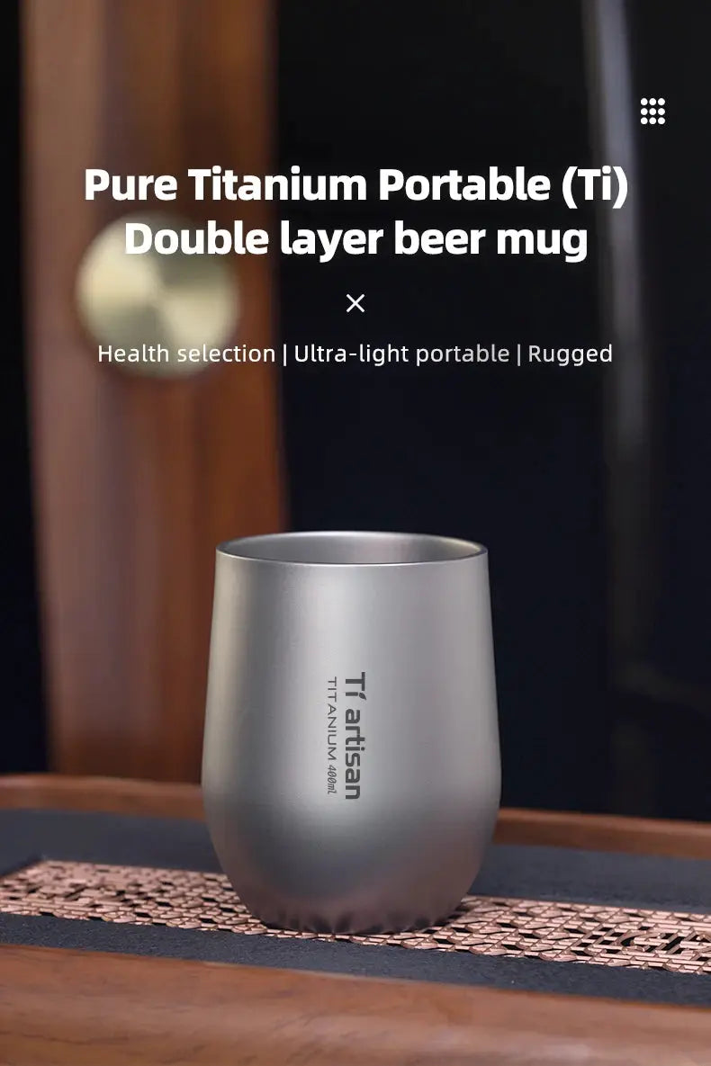 Tiartisan titanium beer mug, double-wall insulated, matte silver 255ml/400ml, Simples Market