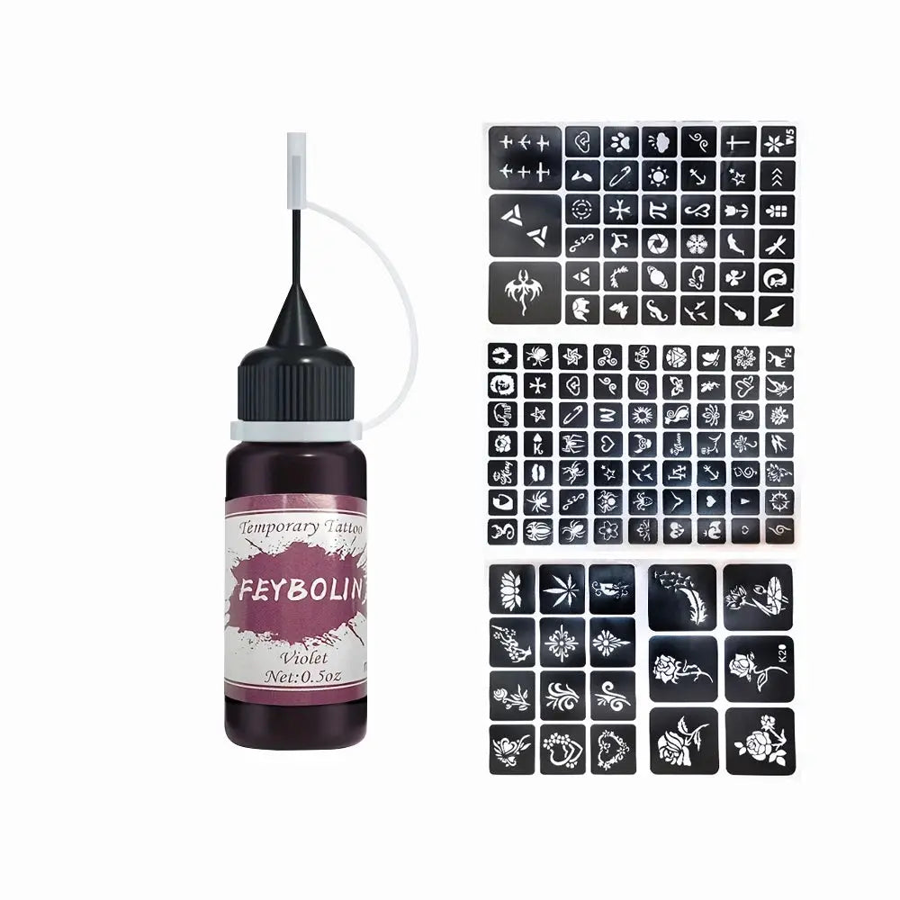 Long Lasting Temporary Tattoo Inks Kit With Three Tattoo Stickers Freehand Painting Gel For Face And Body
