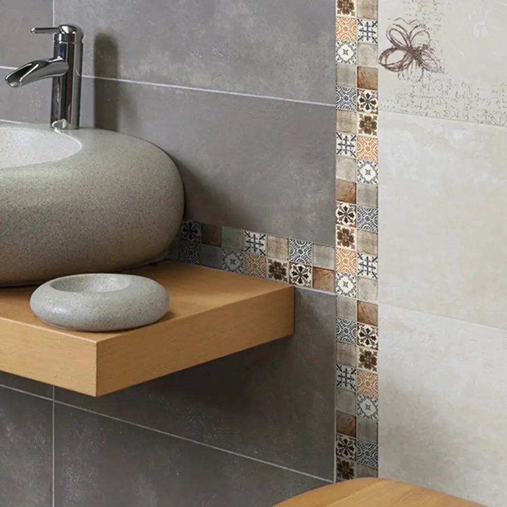 Simples Market self-adhesive mosaic border strip for bathroom walls; multicolor tile pattern