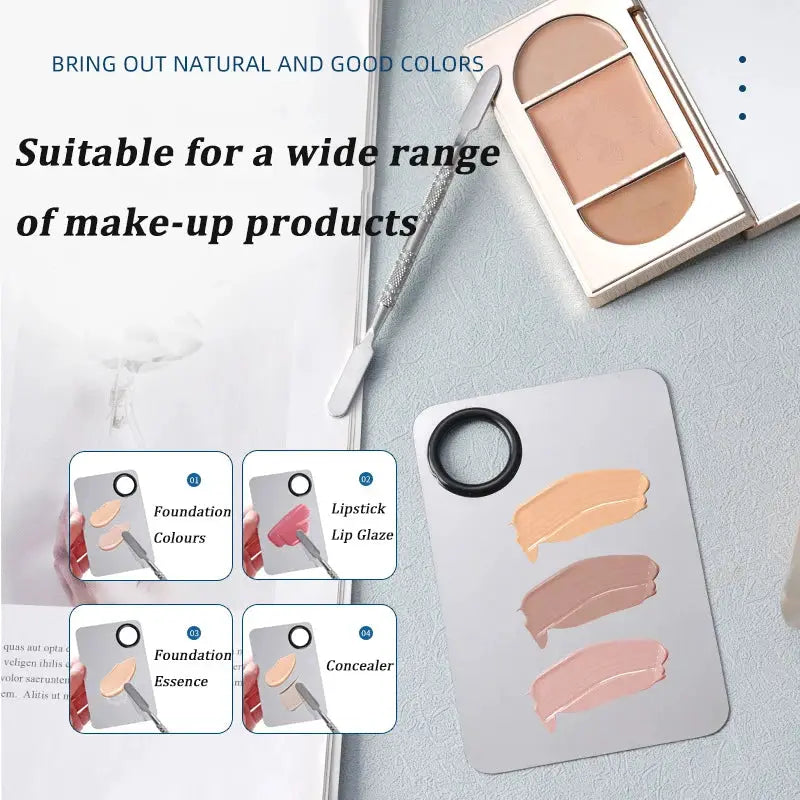 Stainless Steel Makeup Mixing Palette With Spatula Durable Beauty Tool For Foundation And Eye Shadow