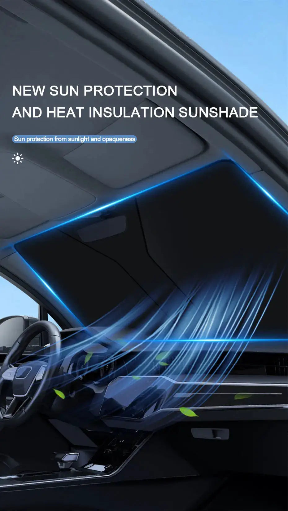 SEAMETAL car windshield sun shade cover for the front window, heat-insulation sunshade, black