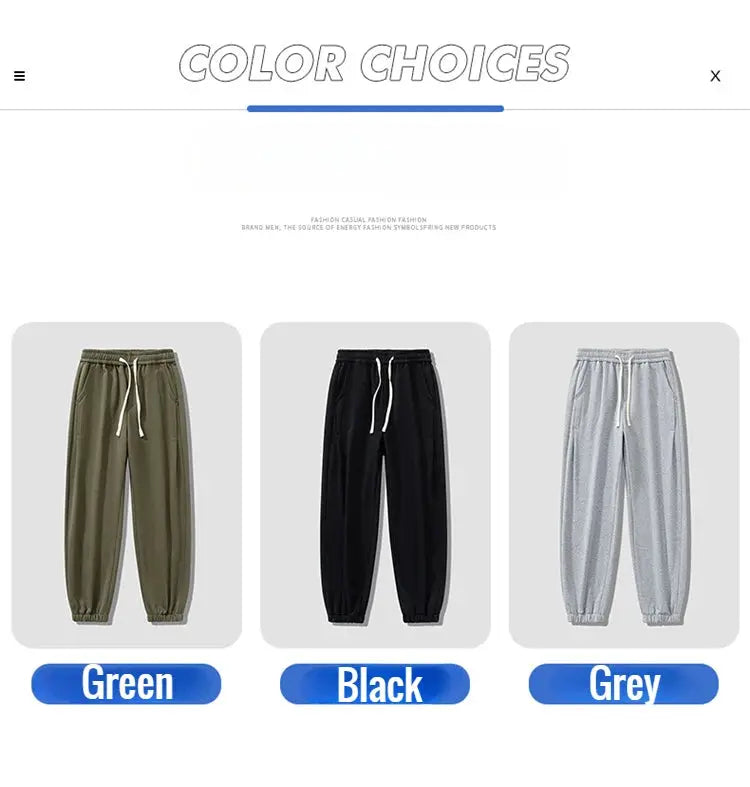 Men's sweatpants set in green, black and grey with drawstring jogger style; three-color options by Simples Market
