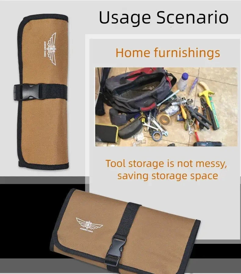 Simples Market oxford cloth roll tool pouch in brown with black trim and buckle