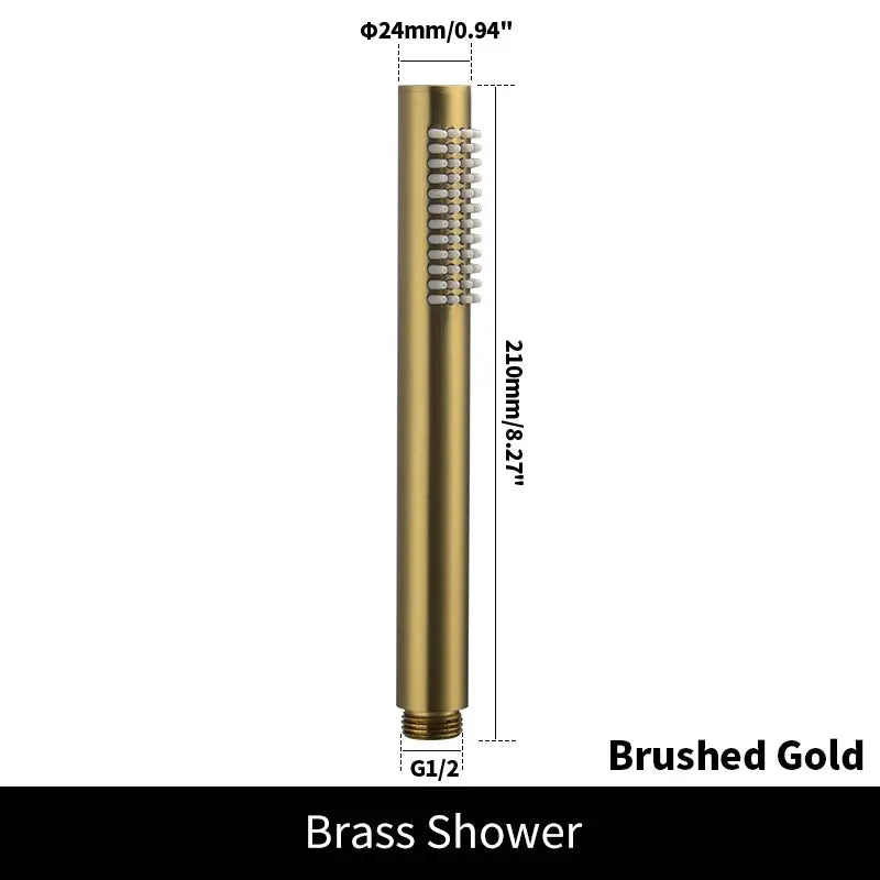 Brushed gold brass handheld shower head with G1/2 thread, 210mm length