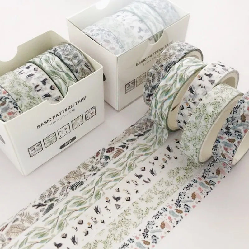 Simples Market 5-pack washi tape set with botanical patterns for journaling and crafts