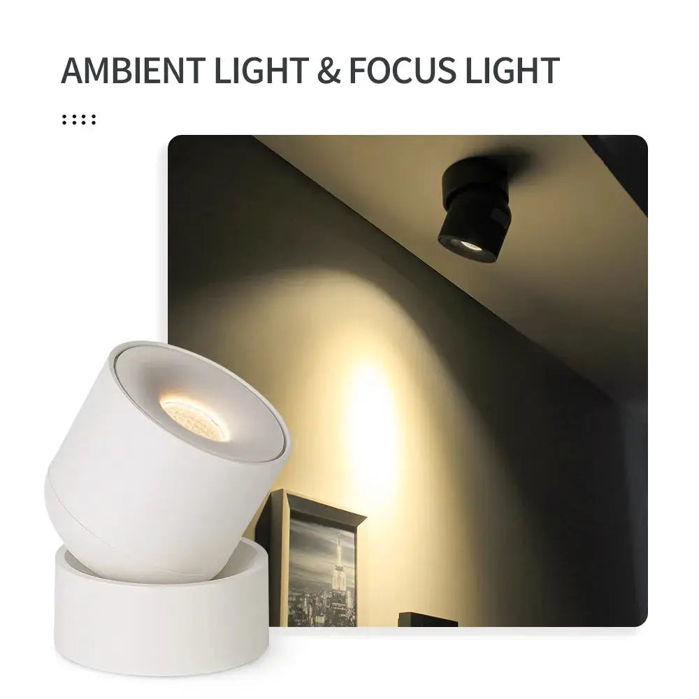Aisilan LED ceiling spotlight, white surface-mount COB lamp with 360° rotation for indoor lighting