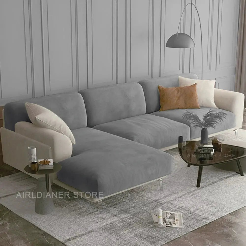 Velvet sofa seat cover in gray with elastic edges, protector for a sectional sofa