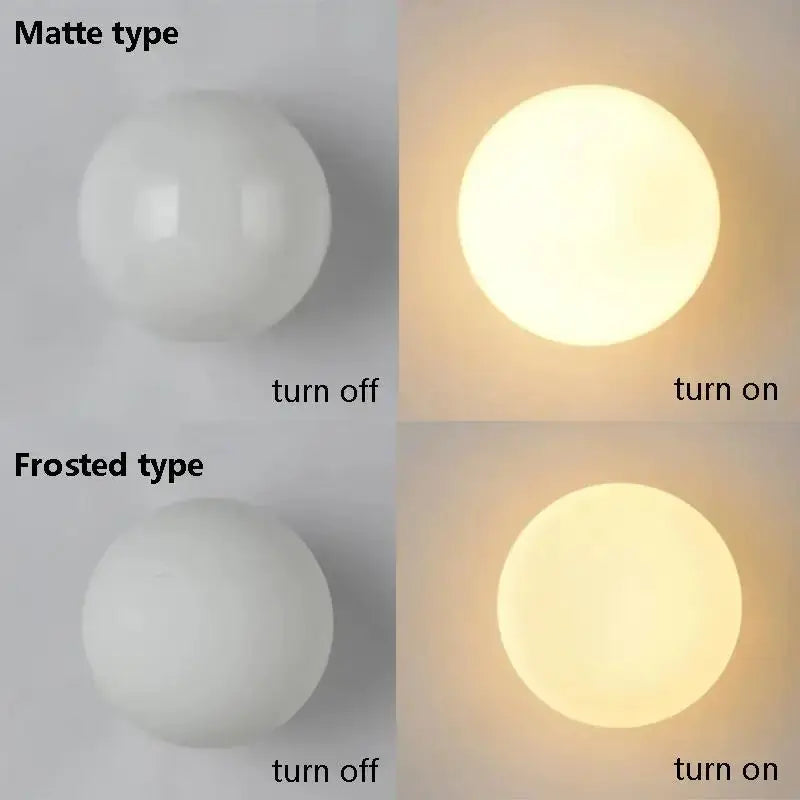 Simples Market milky white glass ball wall lamps; matte and frosted round wall lights, 2-pack