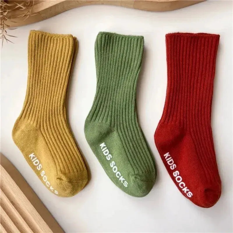 Three Pairs Baby Socks For Boys And Girls Cotton Stripe Soft Socks With Non Slip Rubber Grips For 0 To 3 Years