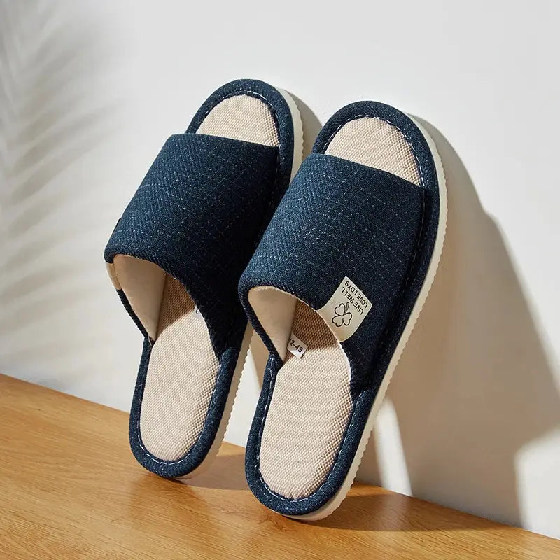 Home Linen Slippers For Men And Women Breathable Open Toe Indoor Slippers Hemp Upper EVA Sole Spring Autumn
