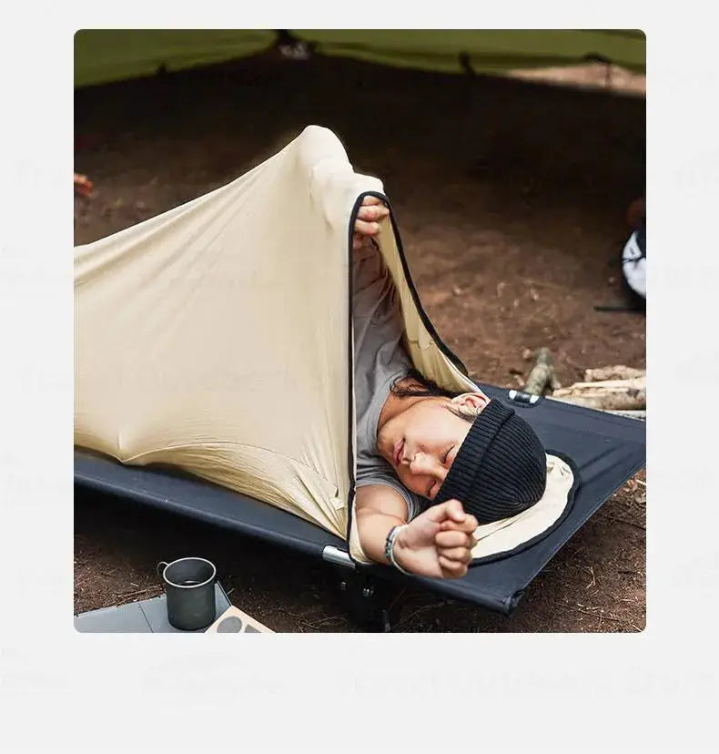 Sleeping bag liner beige; ultralight mummy travel sheet for outdoor camping.