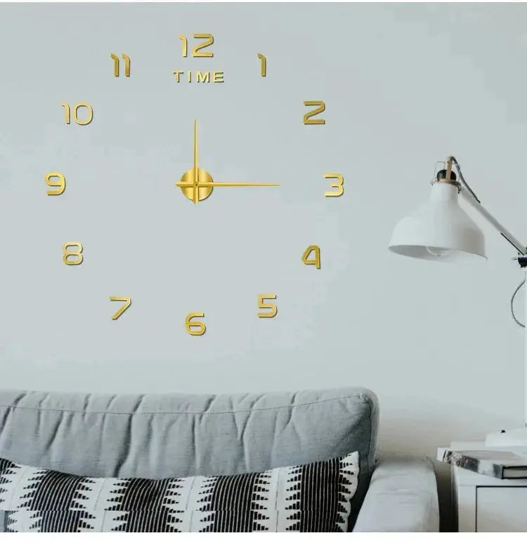 Wall clock by Simples Market with gold 3D acrylic mirror numerals, large modern living room decor