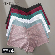 FINETOO lace floral boyshorts underwear 4-pack in pastel colors, low-rise breathable lace panties