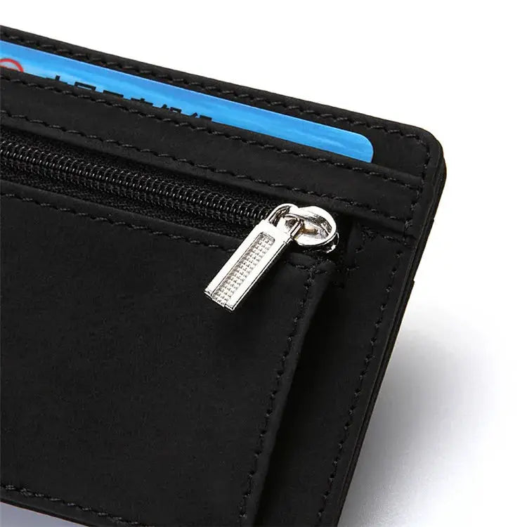 Simples Market black PU leather mini card holder wallet with zipper coin pocket