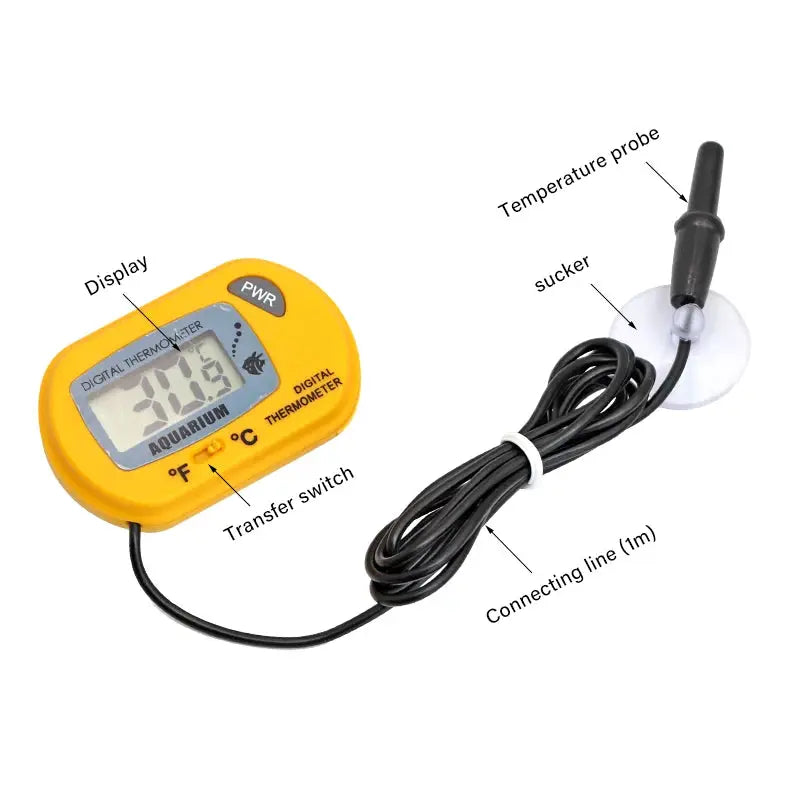 Digital Aquarium Thermometer With LCD Display Waterproof Probe For Fish Tank Temperature From 50C To 70C And Alarm