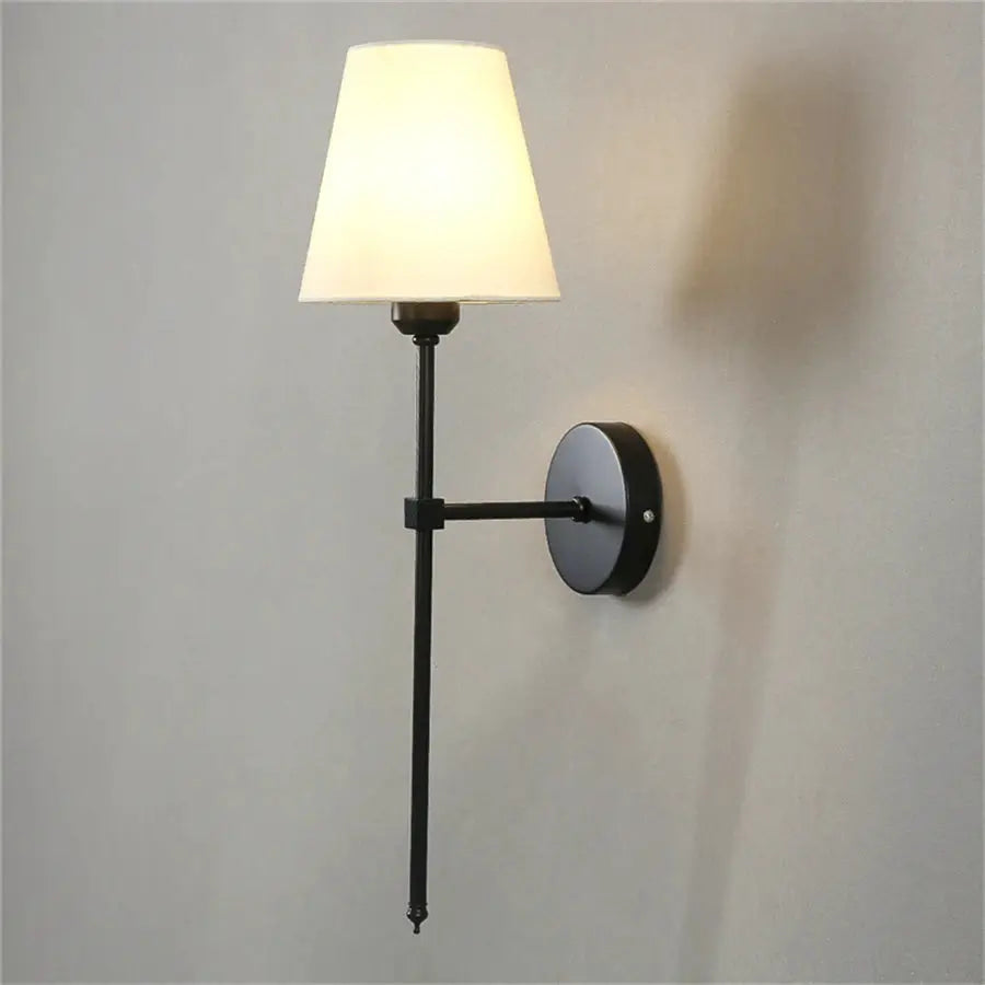 Simples Market bathroom wall lamp sconce with black metal finish and cream fabric shade
