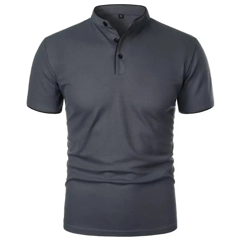 Men's short-sleeve polo shirt by Simples Market in dark grey, breathable solid color with collar.