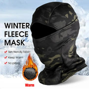 Winter fleece camouflage balaclava for outdoor cold weather; full-face mask in black-green camo