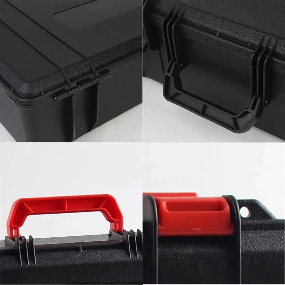 Simples Market waterproof hard tool box with red handle and rugged black case