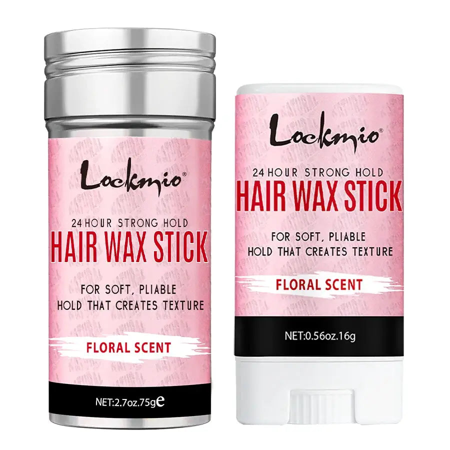 Lockmio Hair Wax Stick pair in pink floral scent, 24-hour hold.