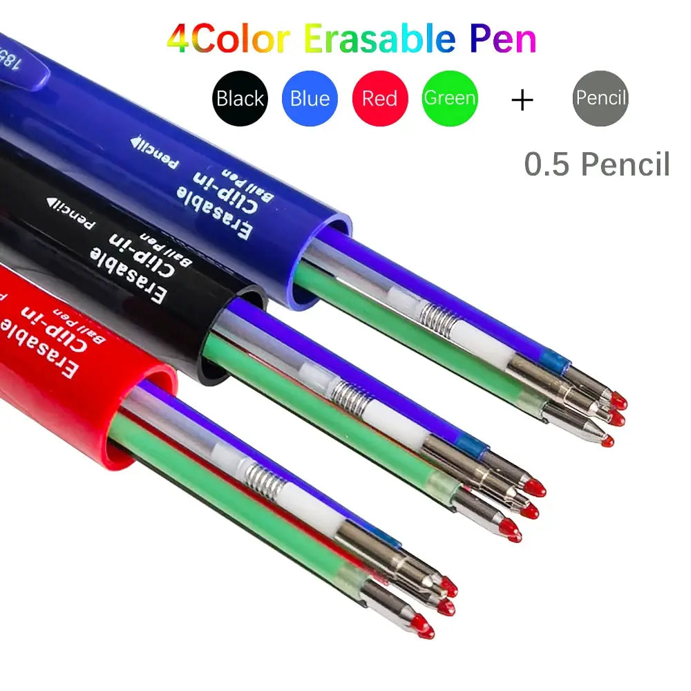 Simples Market 4-color erasable gel pen set with replaceable refills and 0.5 pencil lead