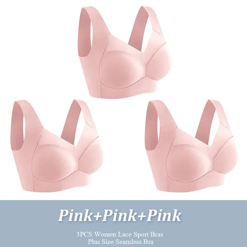3-pack pink seamless wireless sport bras for women, plus-size