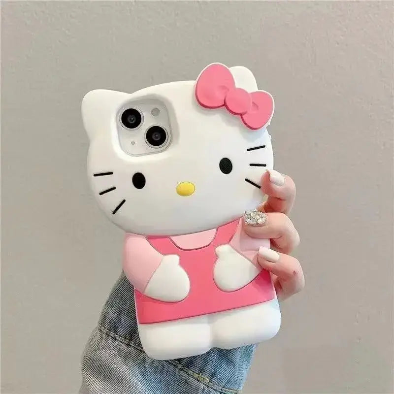 Bowknot Kitty Cat 3D Silicone Soft Phone Case Fits iPhone 17 Pro Max Through SE Cute Bowknot Design