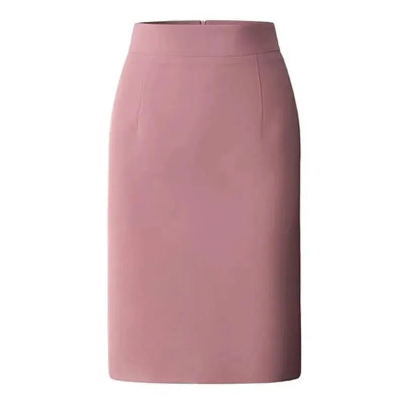 Elegant high-waisted pencil skirt, pink solid color, midi length, Simples Market.
