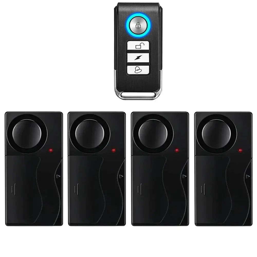 Simples Market wireless vibration alarm kit with 4 door/window sensors and remote, 110dB