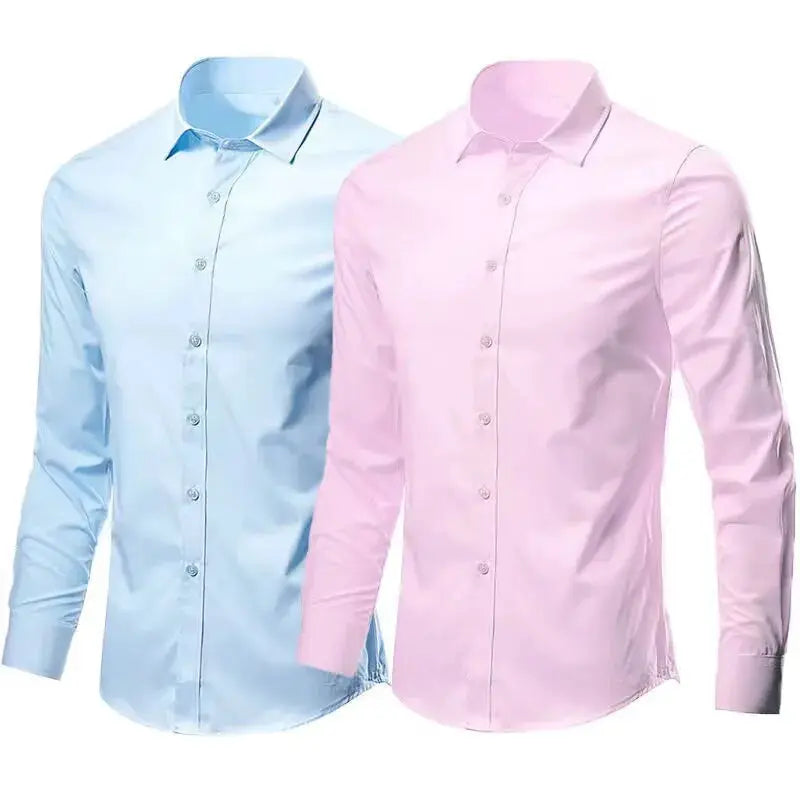 Men's dress shirt pair in blue and pink, long sleeves, without pocket, slim fit