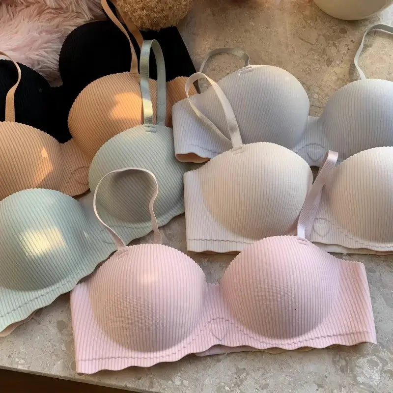 Simples Market ribbed seamless push-up bras in assorted pastel colors