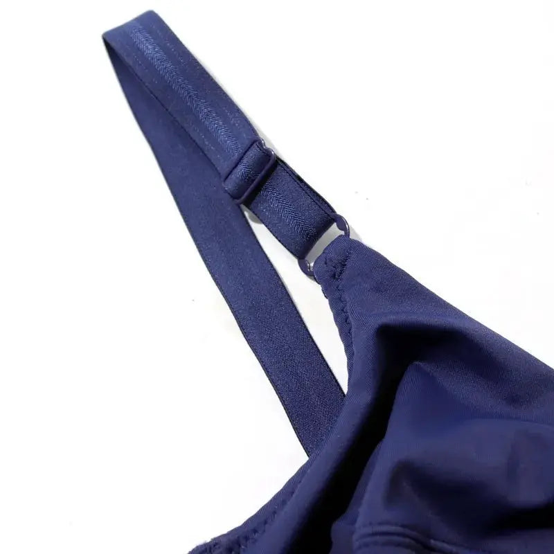 BEAUWEAR underwire bra, navy blue, unpadded, adjustable strap.