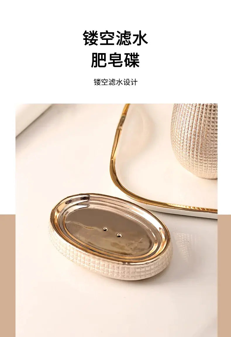 Simples Market rose gold ceramic bathroom accessories set with soap dish and toothbrush holder
