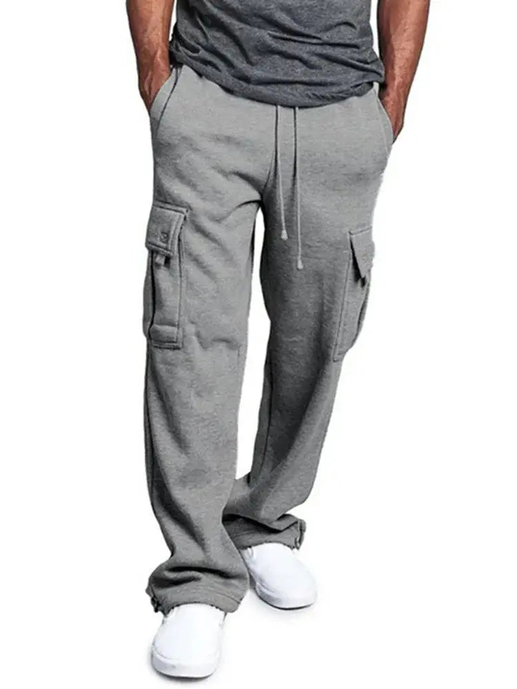 Men's cargo sweatpants in grey with drawstring waist and side cargo pockets