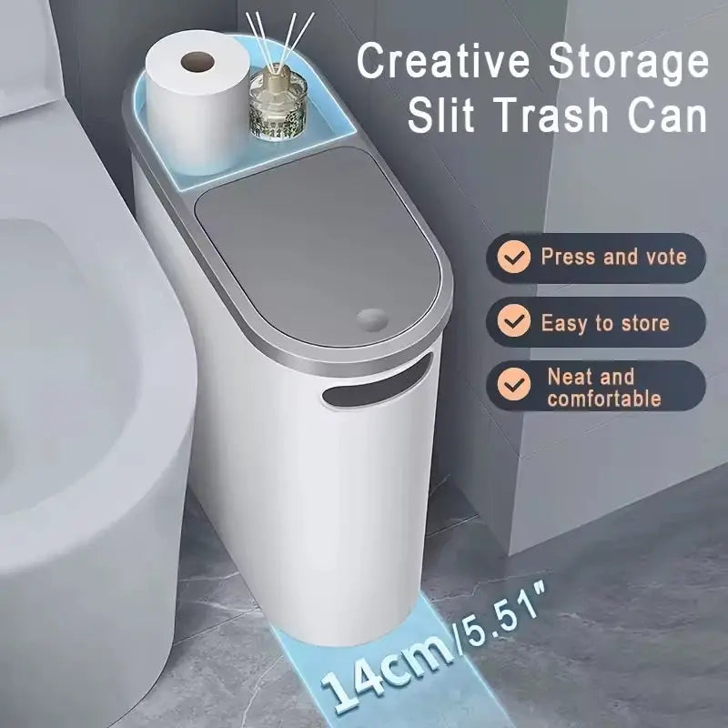 Simples Market bathroom trash can with lid, large-capacity plastic bin with slim 14cm footprint