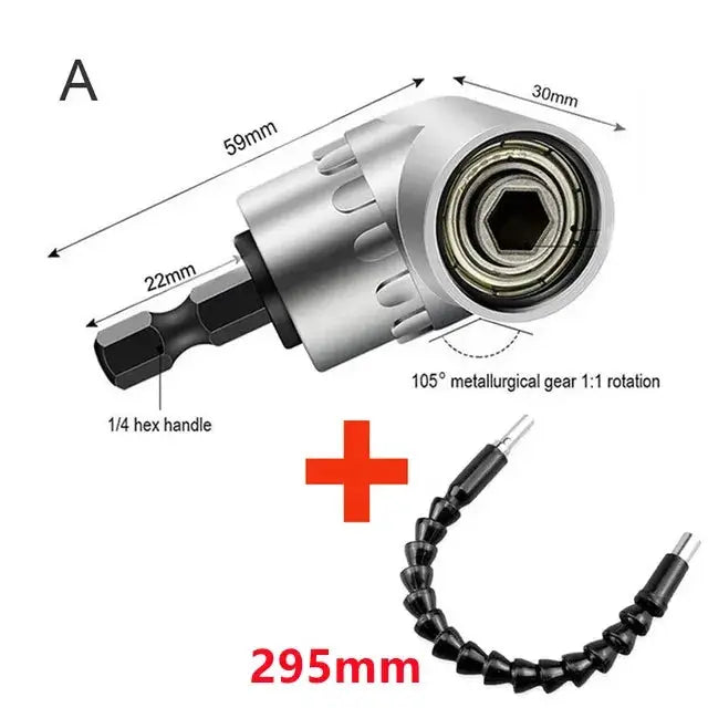 105 Degree Right Angle Drill Adapter With Flexible Shaft Extension Magnetic Bit Socket For Screwdrivers And Power Drills