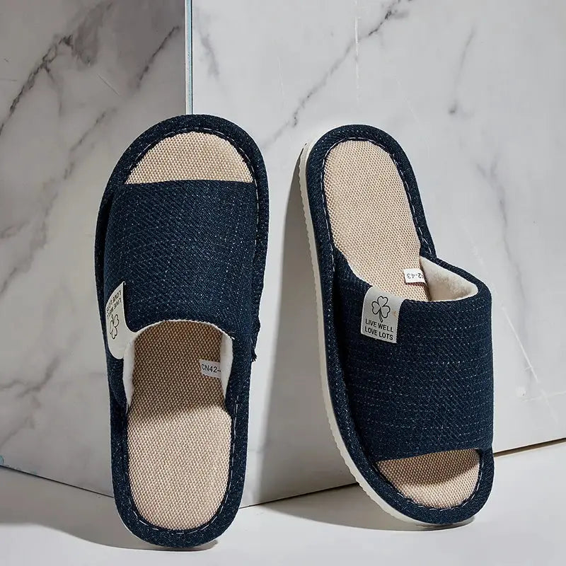 Home Linen Slippers For Men And Women Breathable Open Toe Indoor Slippers Hemp Upper EVA Sole Spring Autumn