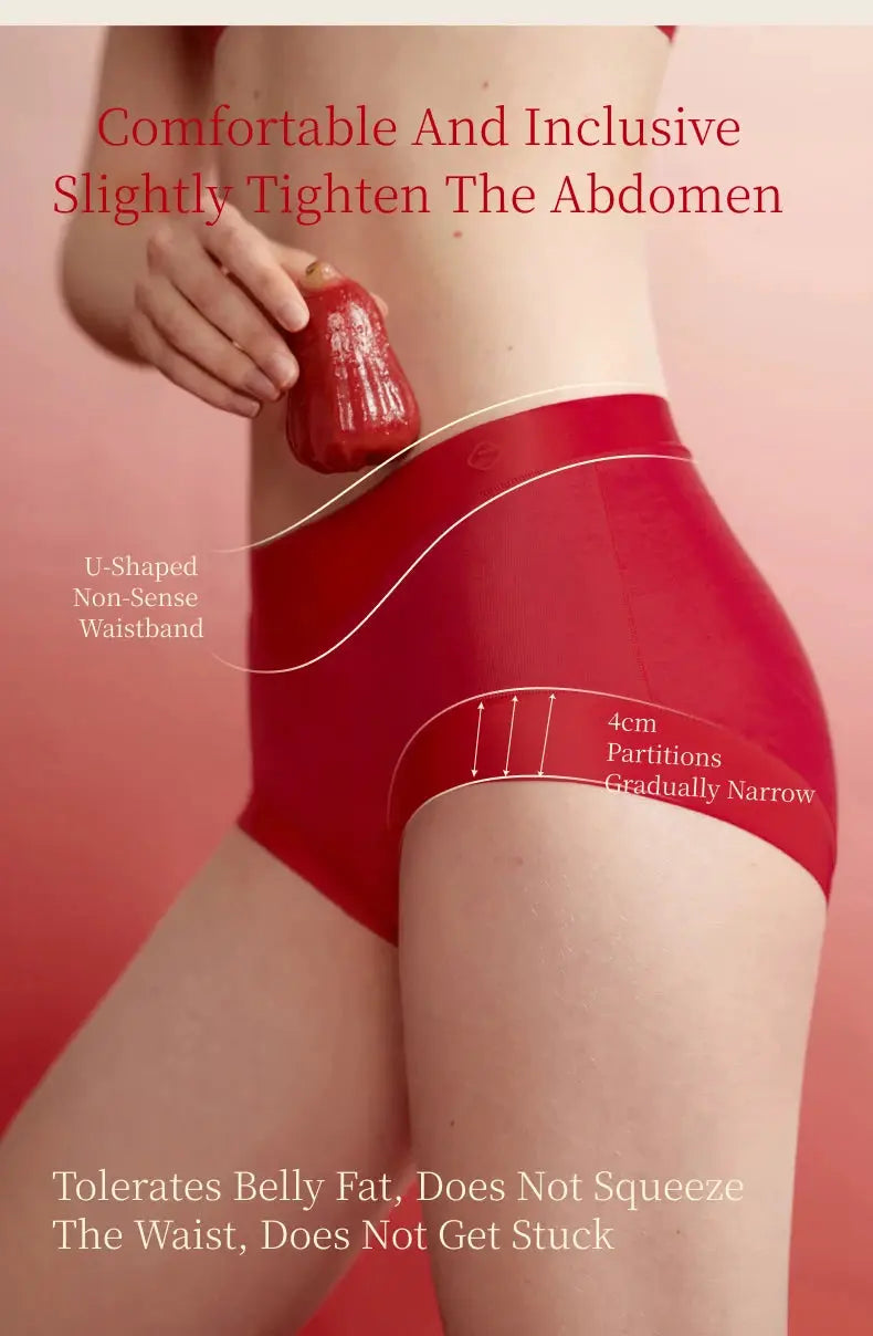 SUJIIN seamless women's red no-show briefs by Simples Market, high-waist antibacterial stretch underwear