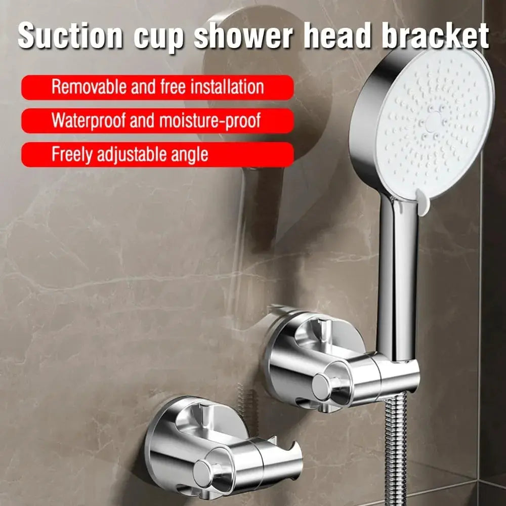 Chrome shower head holder by Simples Market; adjustable wall-mounted bracket for handheld shower with self-adhesive base