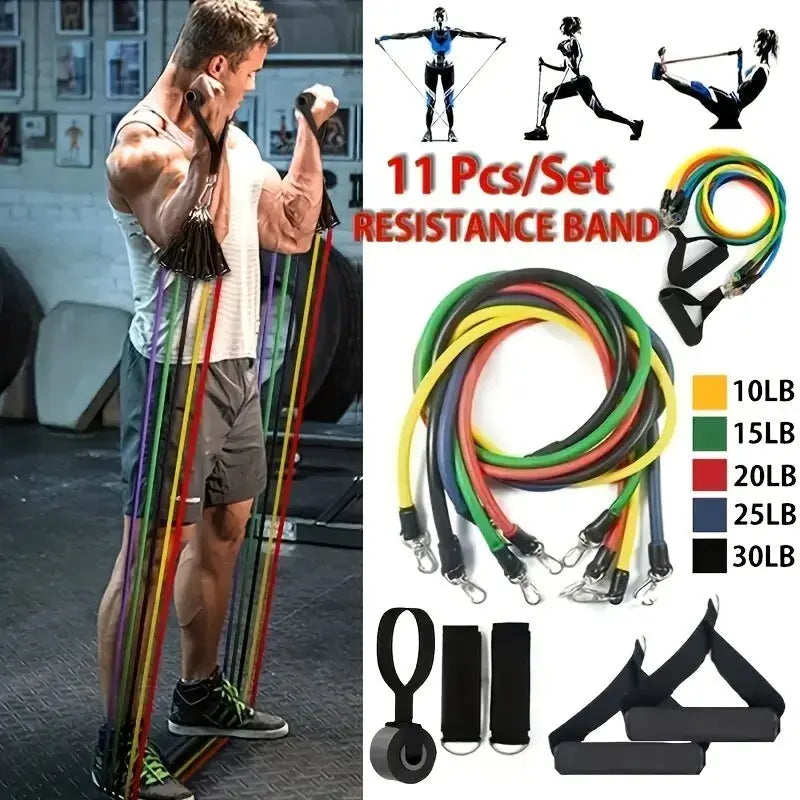 11 Piece Resistance Bands Set With Pull Rope Ankle Straps Chest Expander Portable Fitness Equipment