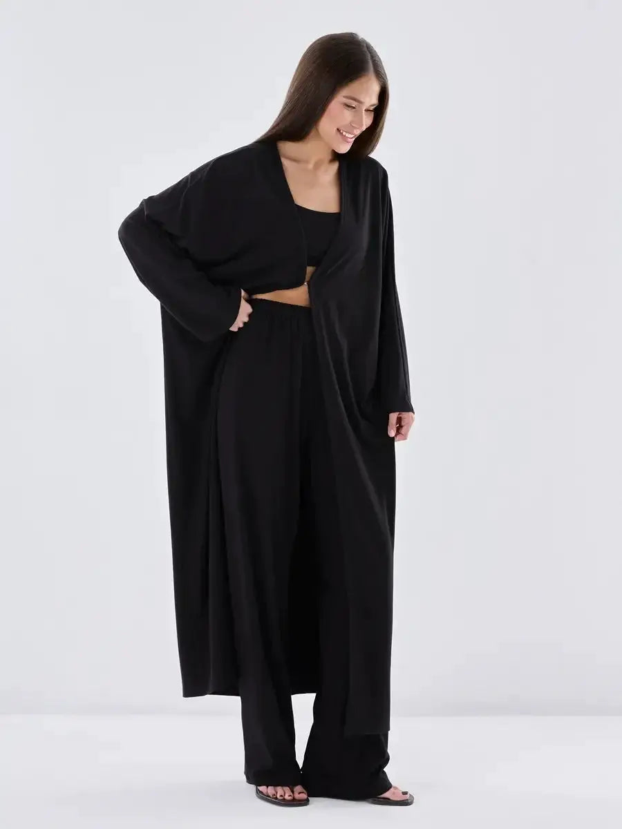 Modal Three Piece Women Set Long Sleeve Cardigan Vest High Waist Pants