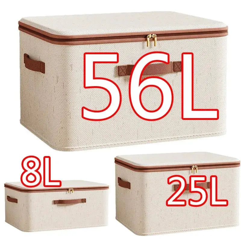 Large Heavy Duty Hard Shell Storage Box Organizer With Lid Cotton Linen Exterior For Clothes Toys And Blankets