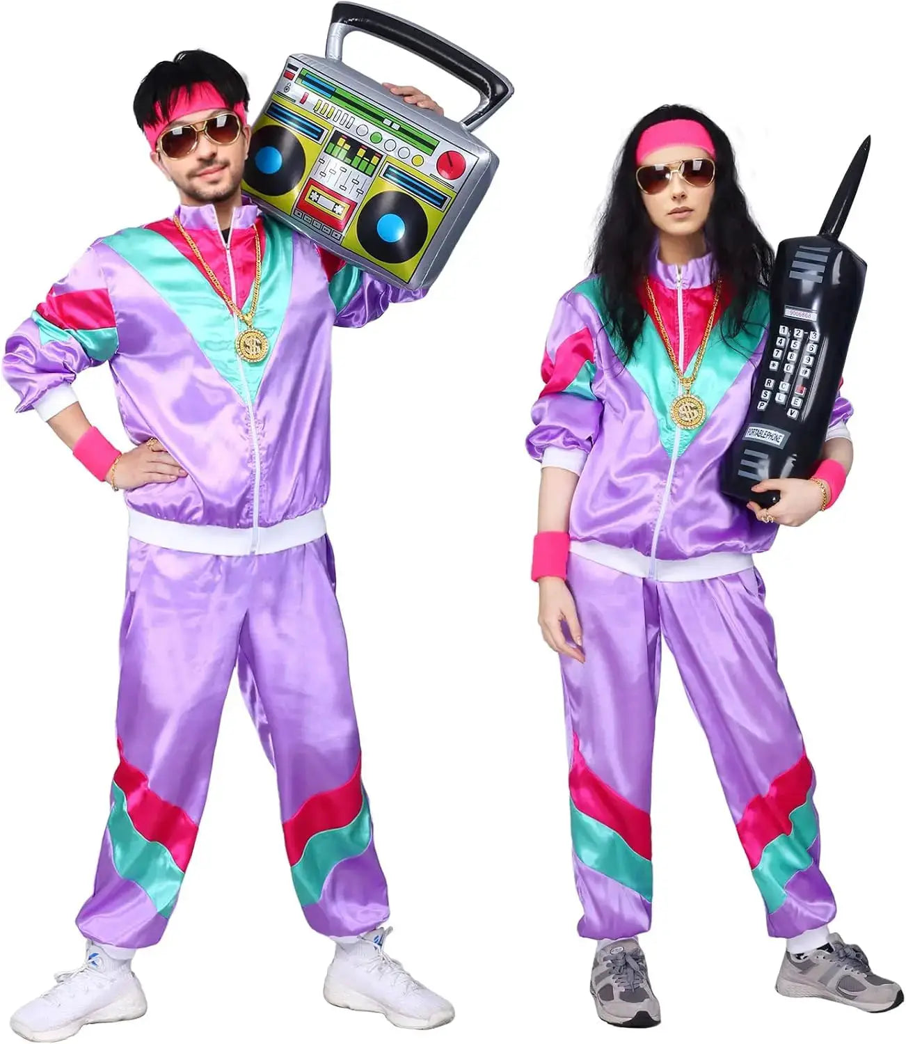 Kicpot Retro Tracksuit Jacket And Pants Set For Women Nostalgia Themed 80s 90s Hip Hop Costume For Parties